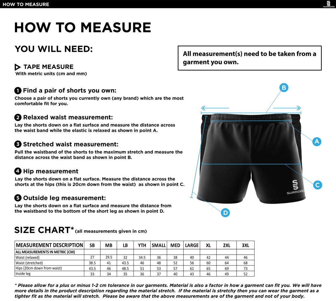 DONEMANA CC Performance Gym Short : Navy - Size Guide