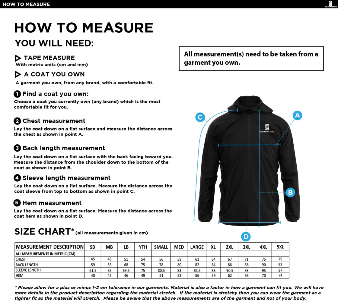 Donemana CC Dual Full Zip Training Jacket : Royal - Size Guide
