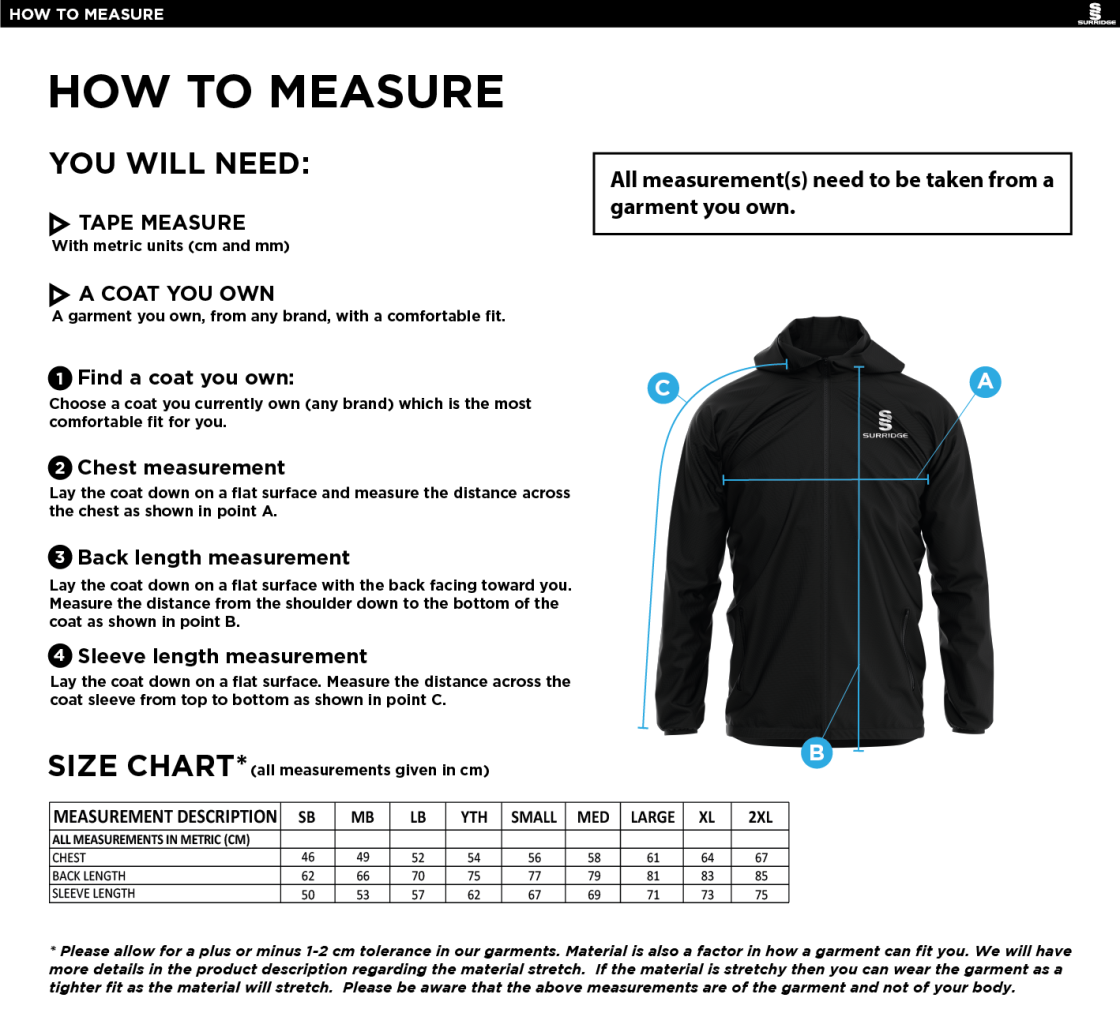 donemana cc Dual Elite 1/4 Zip Hoody / Rain Jacket : Navy - Size Guide