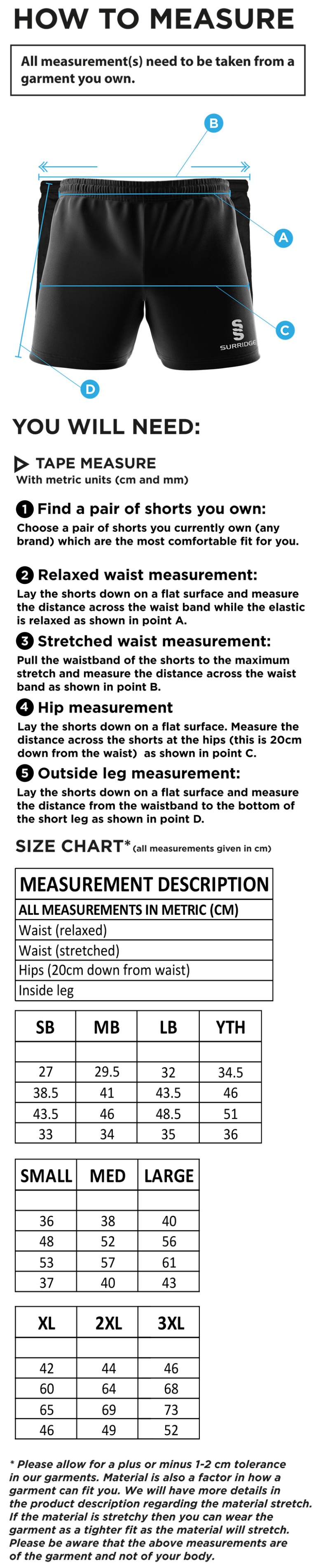 donemana cc Performance Gym Short : Royal - Size Guide