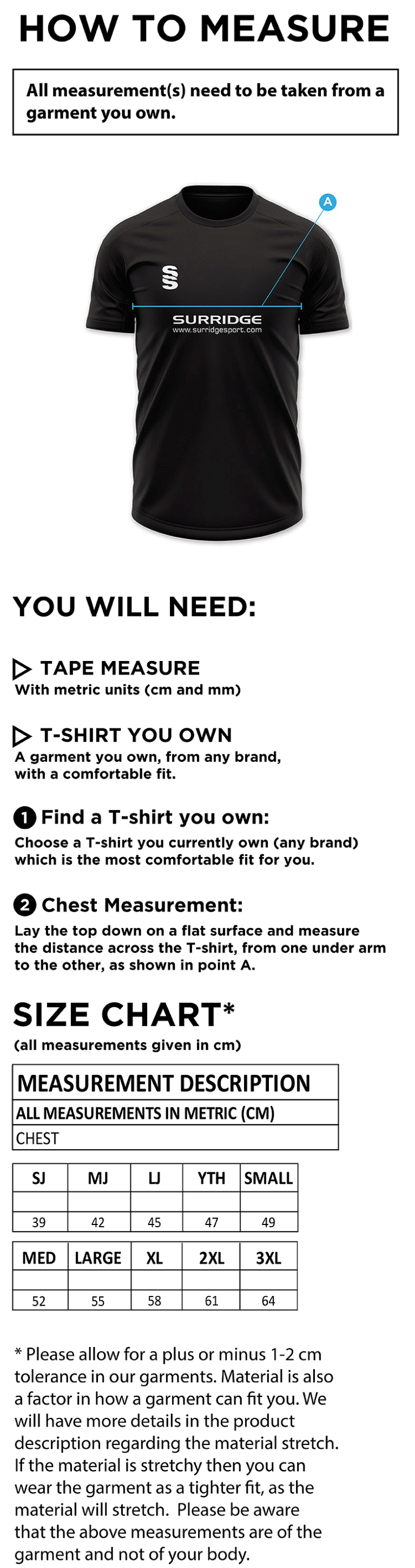 donemana cc Impact T-Shirt : Royal - Size Guide