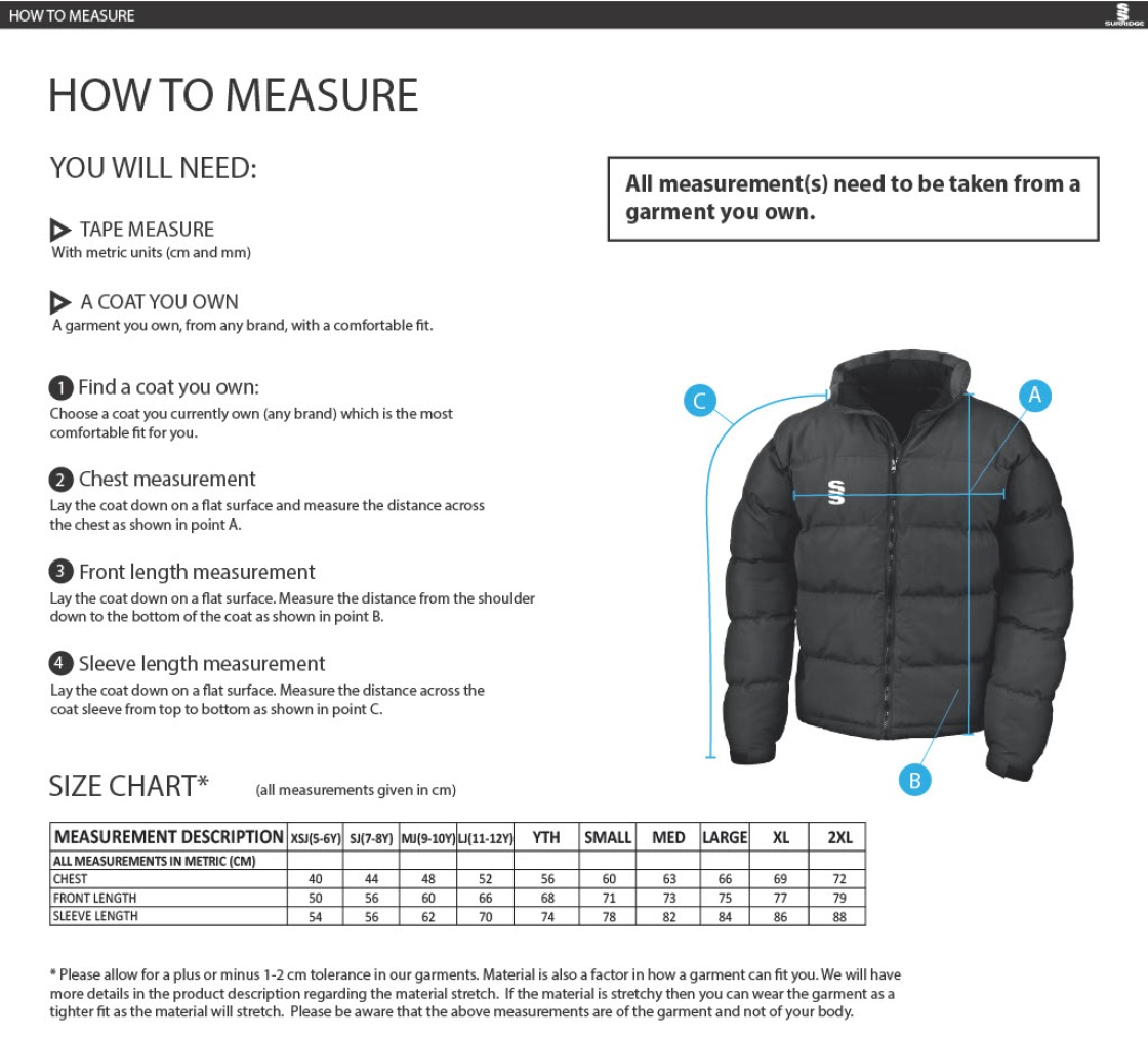 DONEMANA CC Holkham Down Feel Jacket : Navy - Size Guide