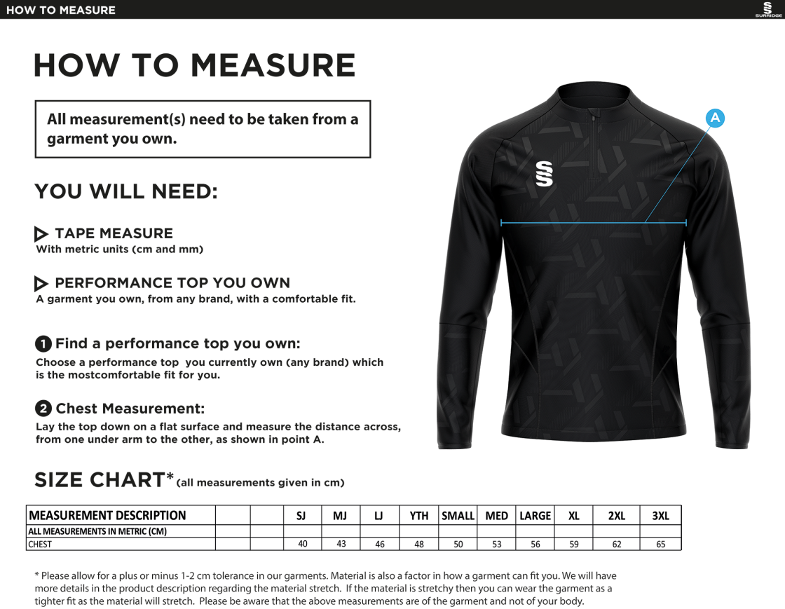 DONEMANA CC Impact 1/4 Zip Performance Top : Royal - Size Guide