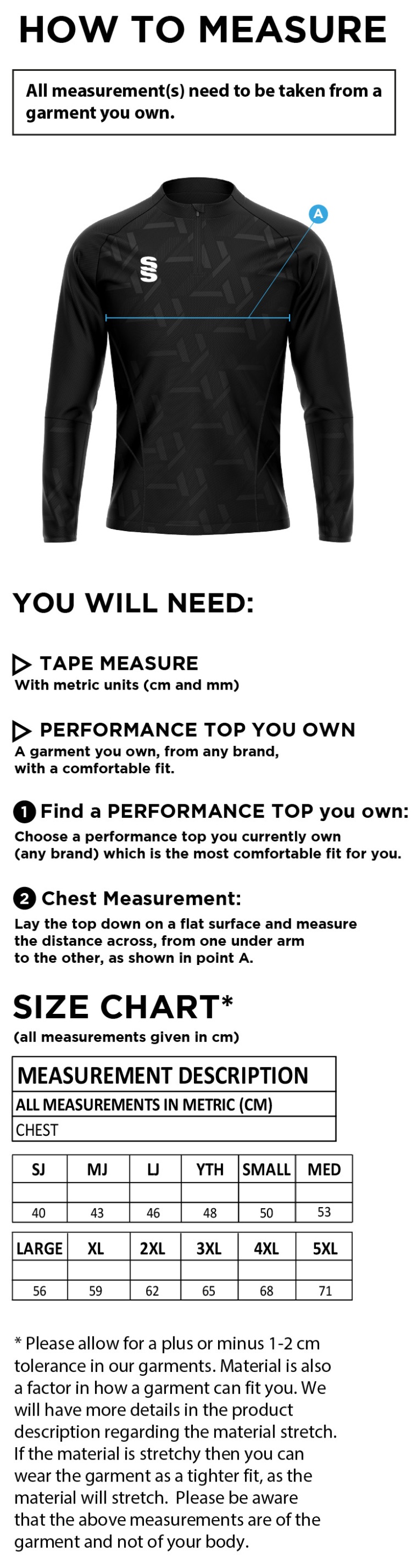 DONEMANA CC Impact 1/4 Zip Performance Top : Royal - Size Guide