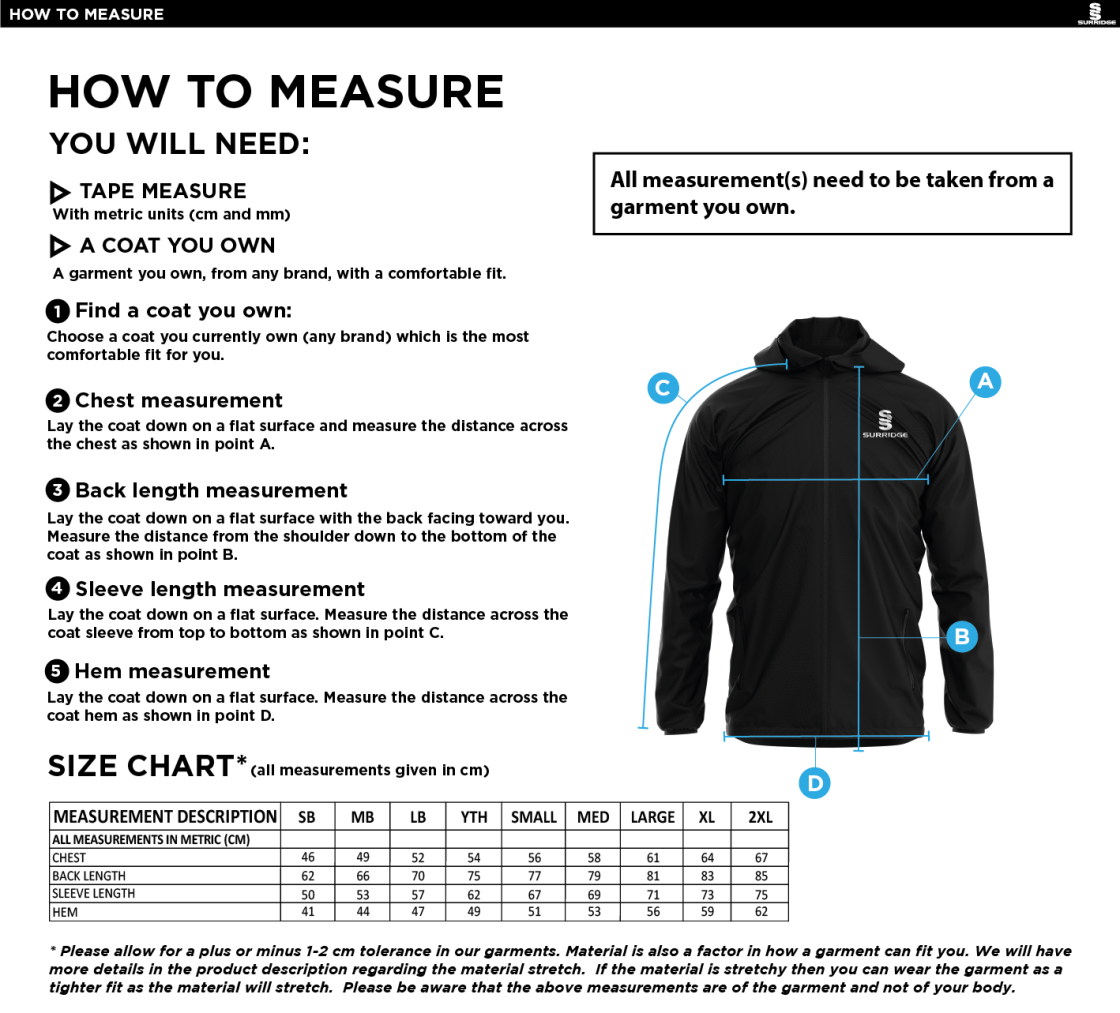 Donemana CC Dual Full Zip Training Jacket : Royal - Size Guide