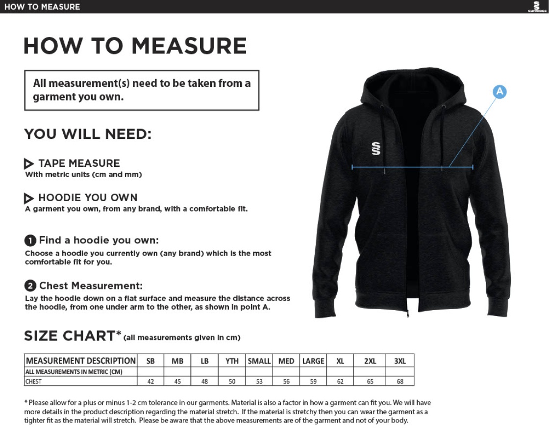 DONEMANA CC Dual Full Zip Hoody : Royal - Size Guide