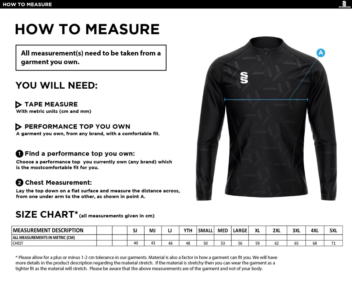 DONEMANA CC Impact 1/4 Zip Performance Top : Royal - Size Guide
