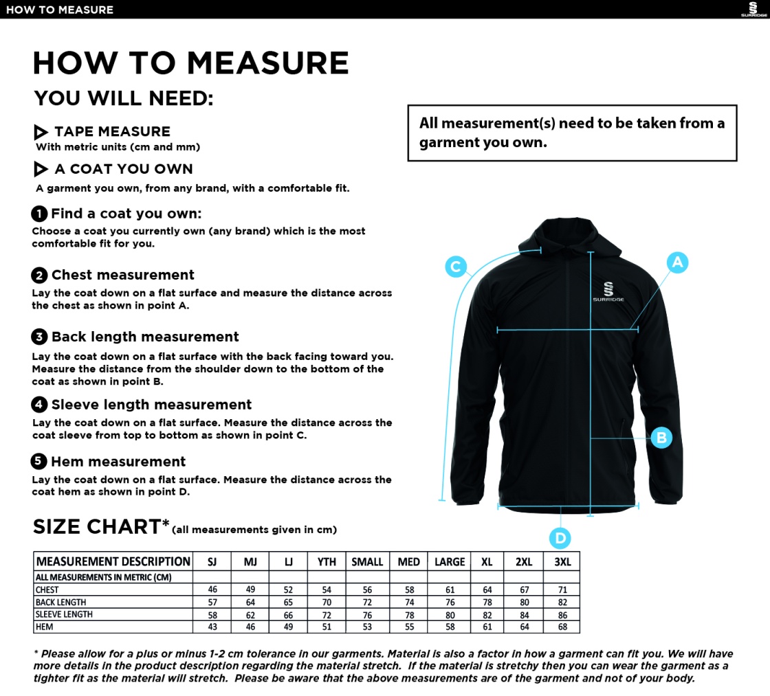 donemana cc Dual Elite 1/4 Zip Hoody / Rain Jacket : Navy - Size Guide