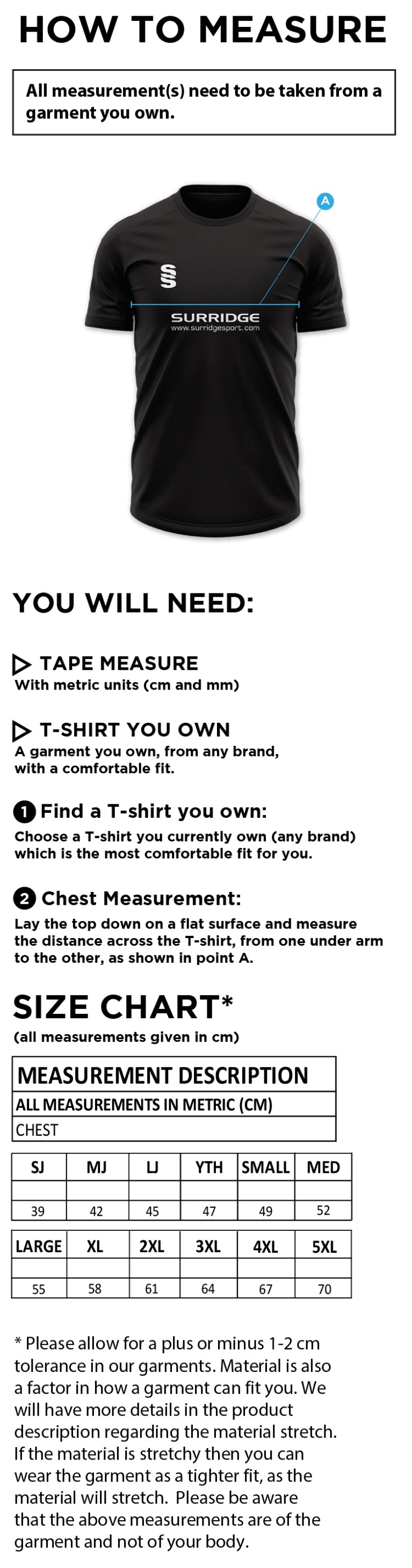 donemana cc Impact T-Shirt : Royal - Size Guide