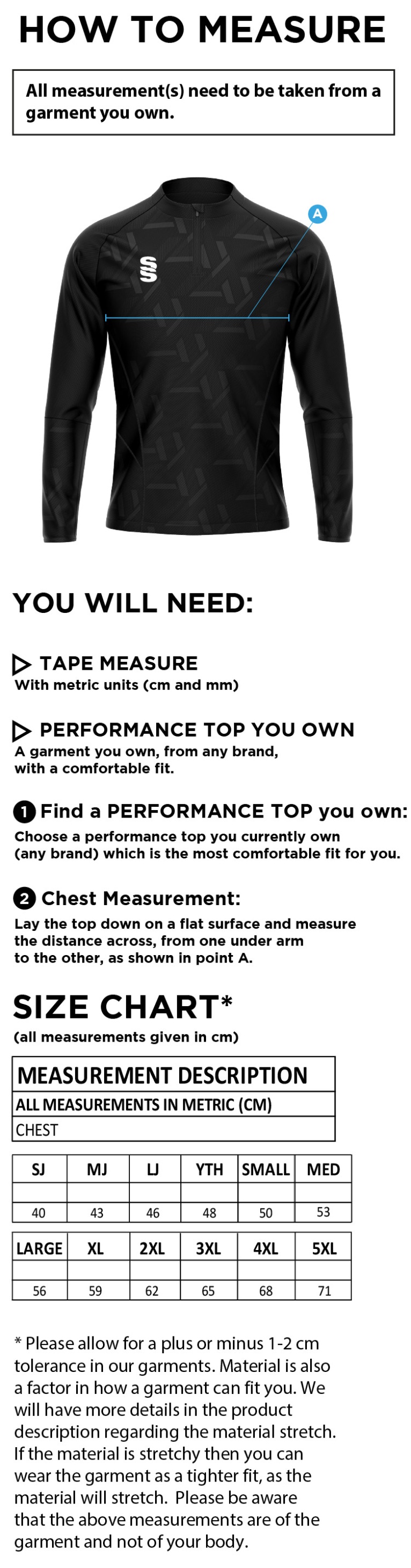 DONEMANA CC Impact 1/4 Zip Performance Top : Royal - Size Guide